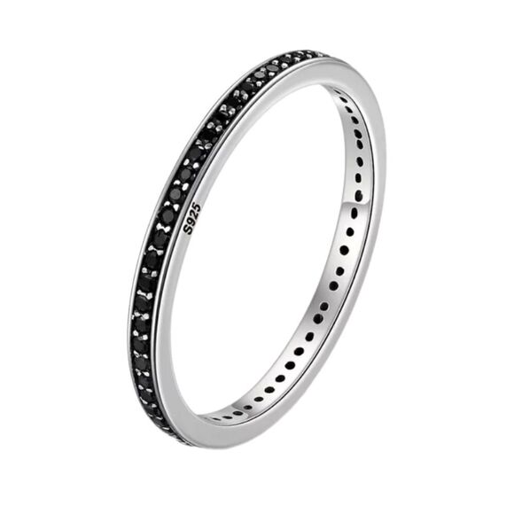 925 Sterling Silver Black CZ Band Ring - Picture 1 of 9